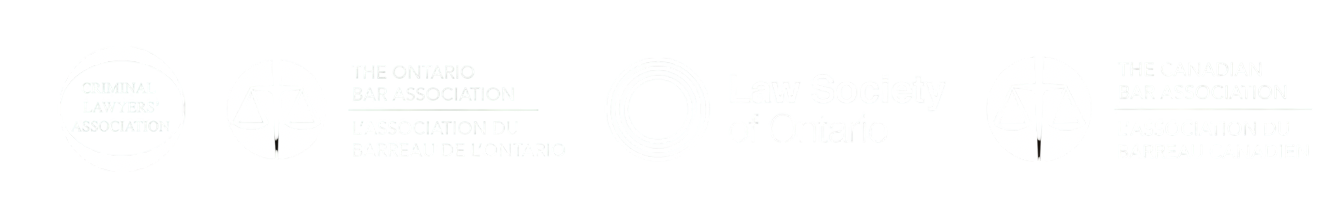Logos of professional legal associations Logos of professional legal associations including the Criminal Lawyers’ Association, Ontario Bar Association, Law Society of Ontario, and Canadian Bar Association.